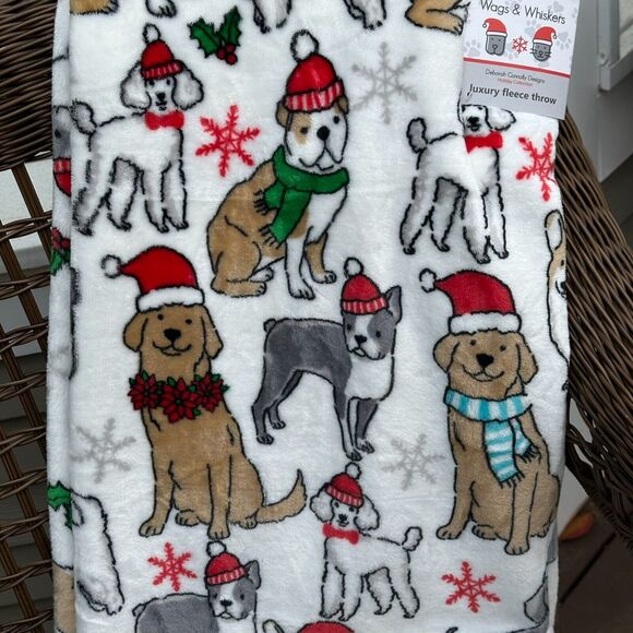 Wags & Whiskers Dogs Puppy Santa Luxury Holiday Throw Blanket 50" x 70" New - Picture 3 of 9